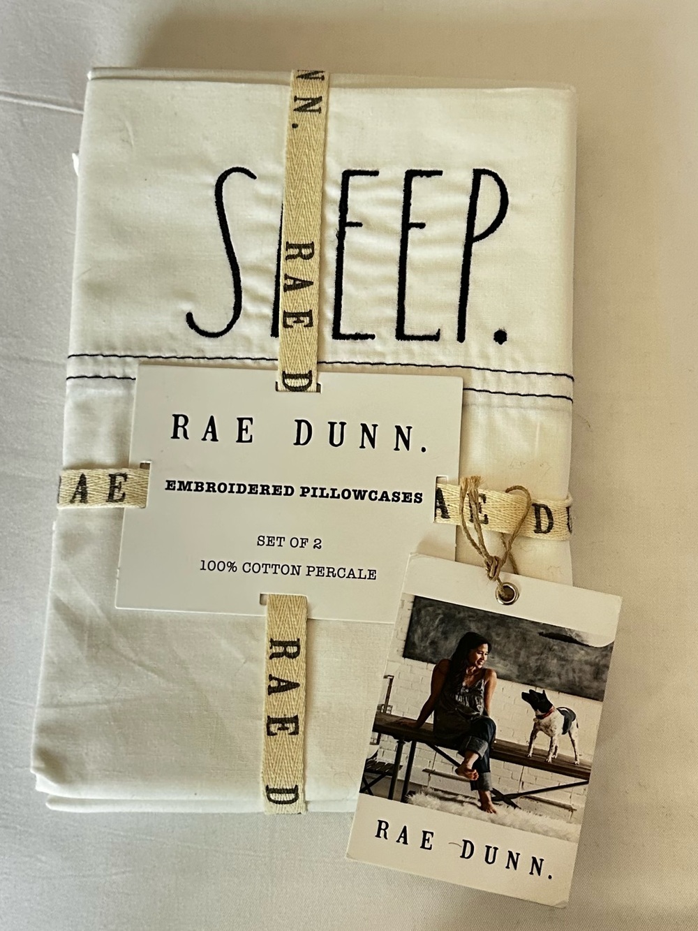 Rae Dunn SLEEP.' Embroidered Pillowcases - Set of 2 100% Cotton STANDARD NWT